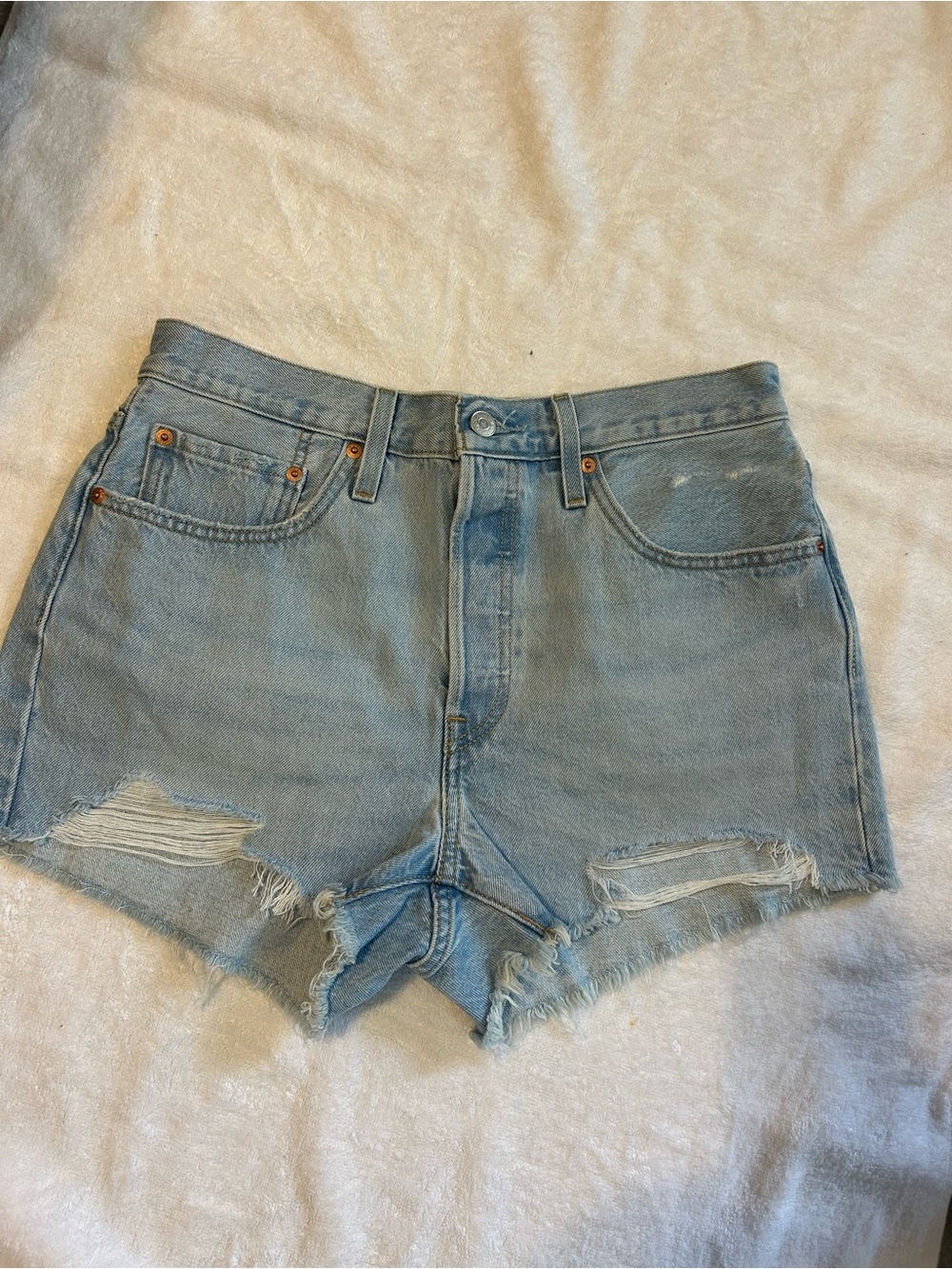 Levi's Light Blue Distressed Denim Cutoff Shorts